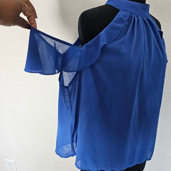 blouse cold shoulder halter blue sz 2x - Picture 4 of 9